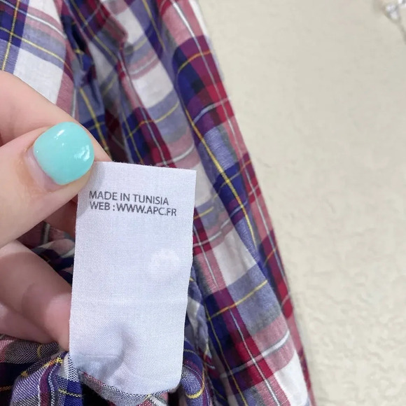 APC Rue Madame Paris Linen Cotton Button Down Shirt Women's XS Plaid Flannel - Picture 6 of 6